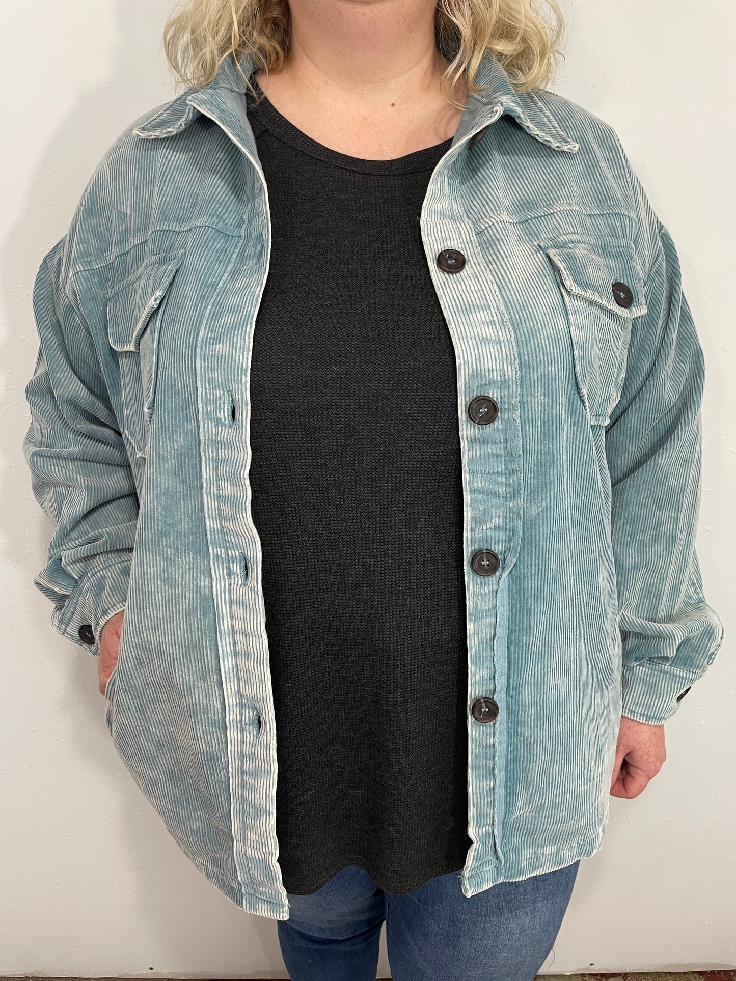 VINTAGE CORDUROY SHACKET - CURVY - BLUE GREY