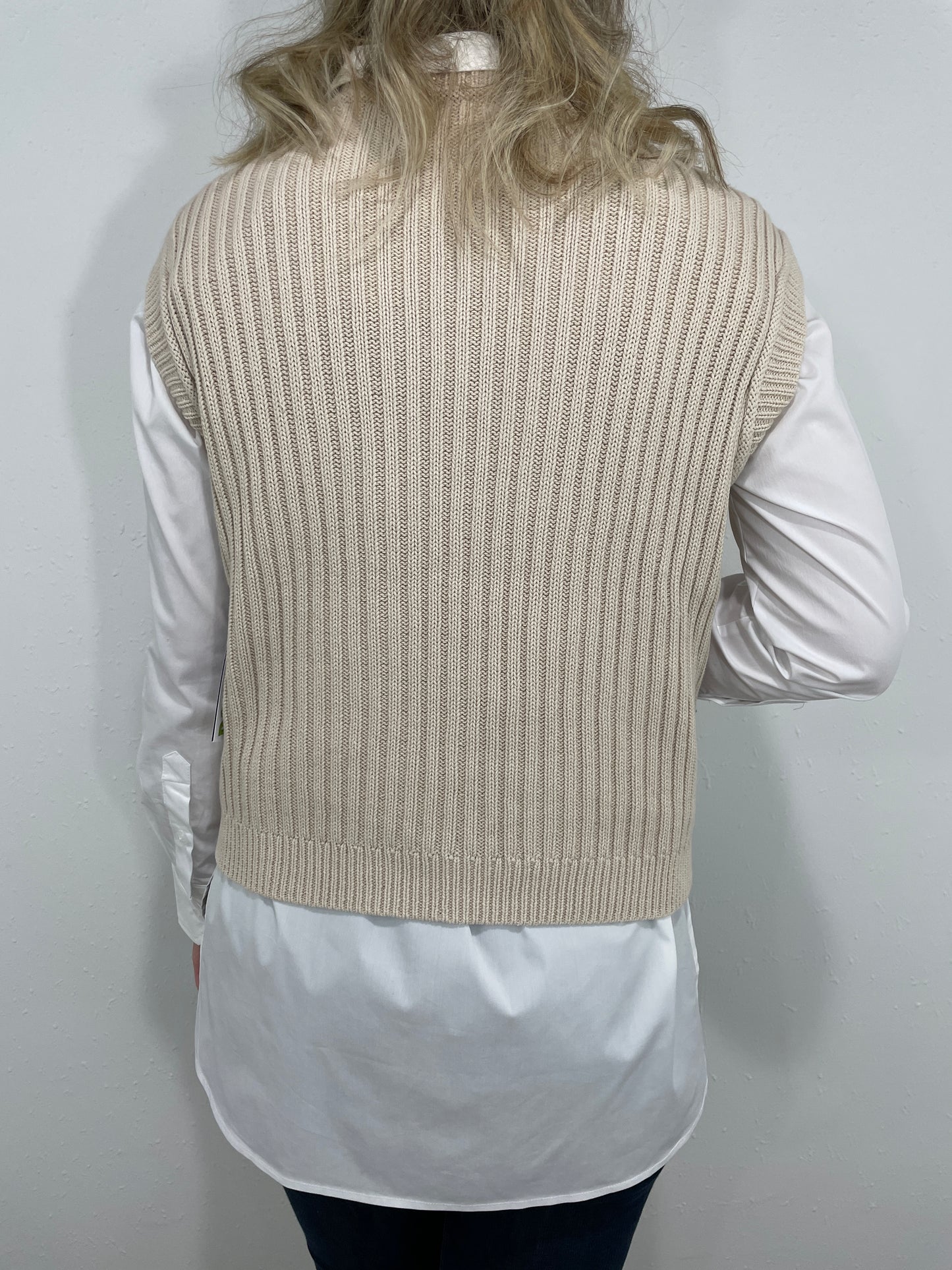 TRIBAL CREW NECK KNIT SWEATER VEST - BONE