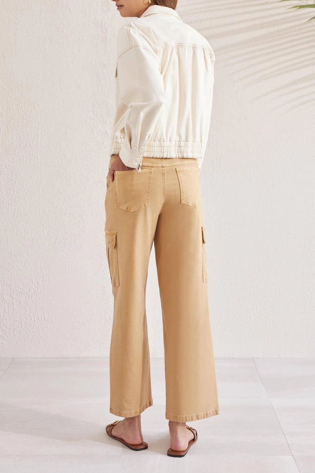 TRIBAL BROOKE WIDE LEG CARGO PANTS - CARAMEL