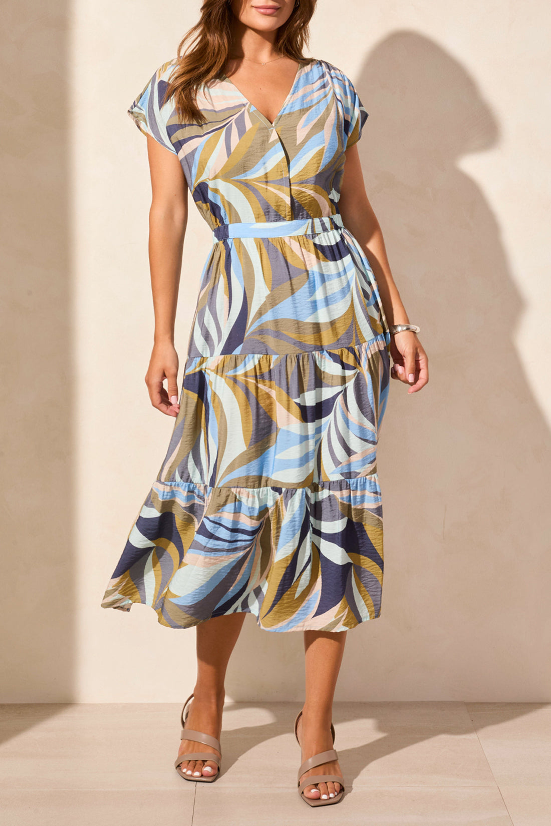 VIOLET TIERED MIDI DRESS - BLUE/GREEN MULTI