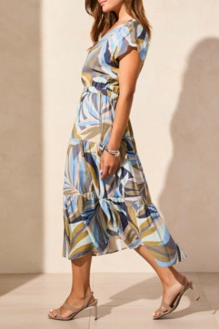 VIOLET TIERED MIDI DRESS - BLUE/GREEN MULTI