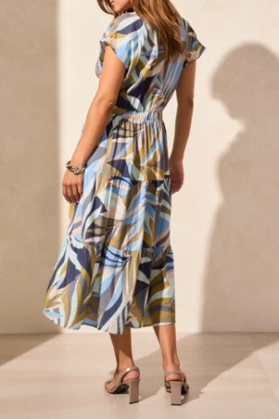 VIOLET TIERED MIDI DRESS - BLUE/GREEN MULTI