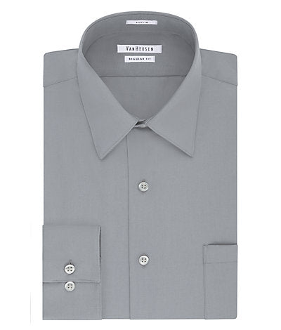 VAN HEUSEN REGULAR FIT SOLID DRESS SHIRT - GREYSTONE