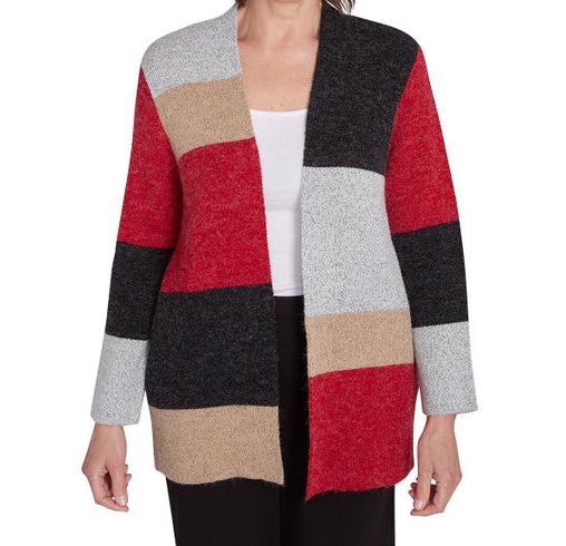 COLORBLOCK CARDIGAN SWEATER - RED/BLACK/GREY