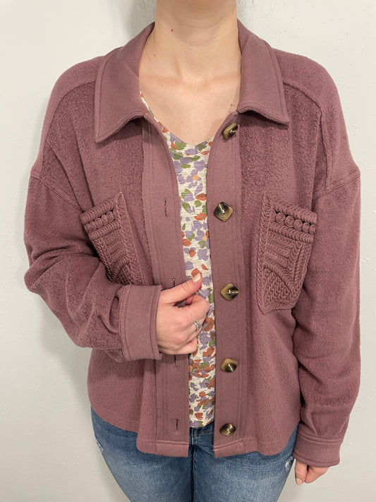 PASSIMENTERIE PATCH POCKET CROPPED JACKET - ROSE TAUPE