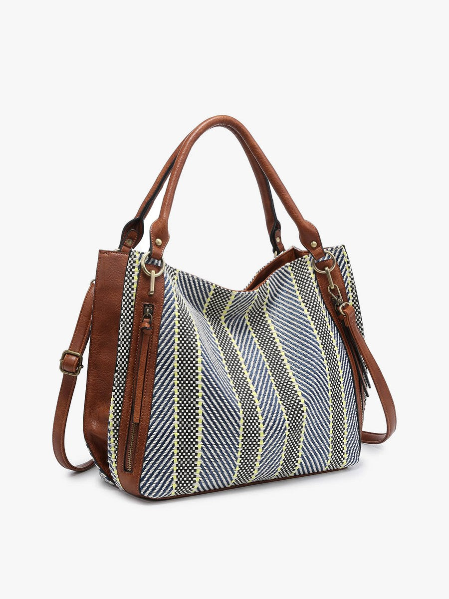 CONNAR STRIPED TOTE - NAVY/BLUE/NEON YELLOW