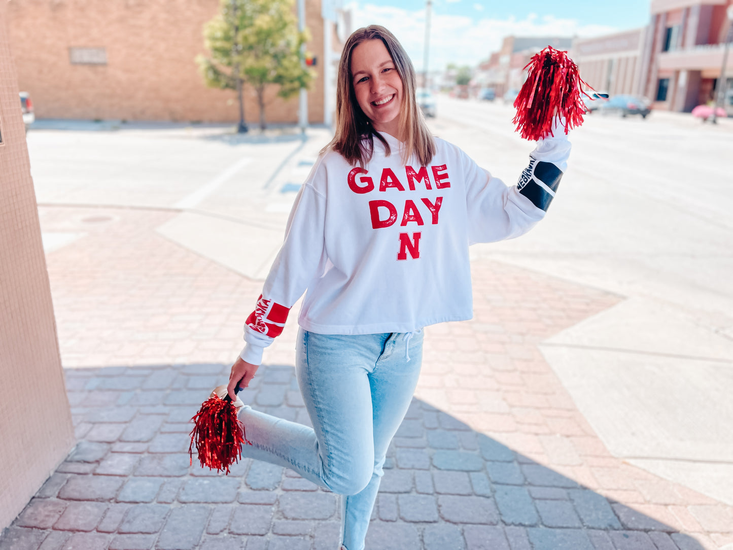 NEBRASKA GAME DAY CINCHED HOODIE - WHITE