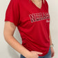 NEBRASKA RUCHED V NECK TEE - RED