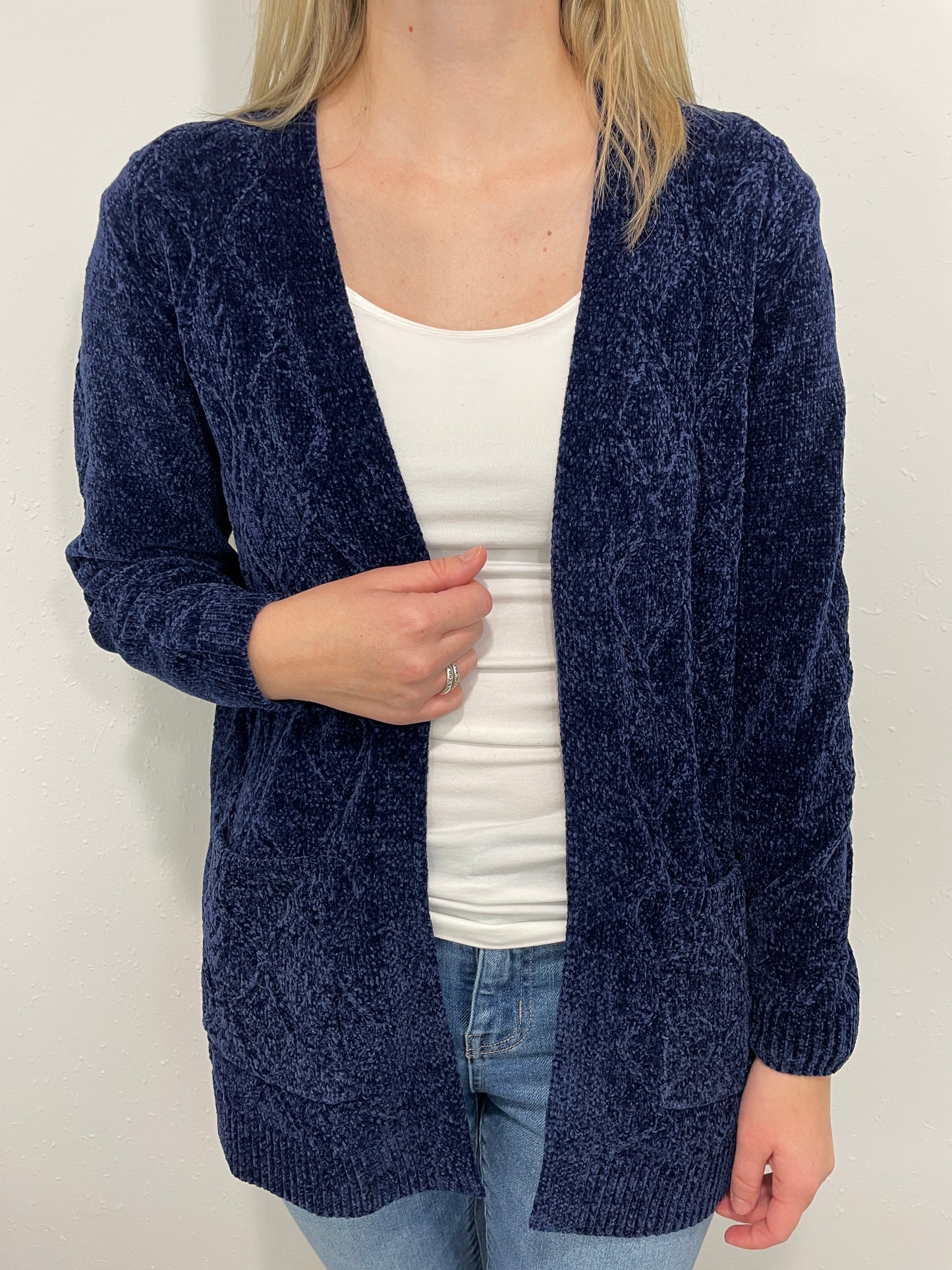 VELVETEEN OPEN KNIT CARDIGAN