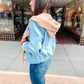 FAUX FUR TRIM JACKET - BLUE COMBO