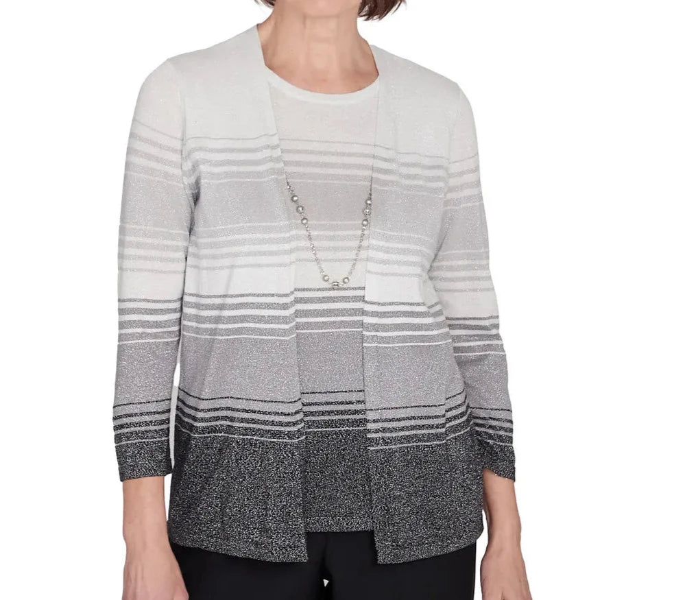 OMBRE TWO IN ONE STRIPED SWEATER - SILVER