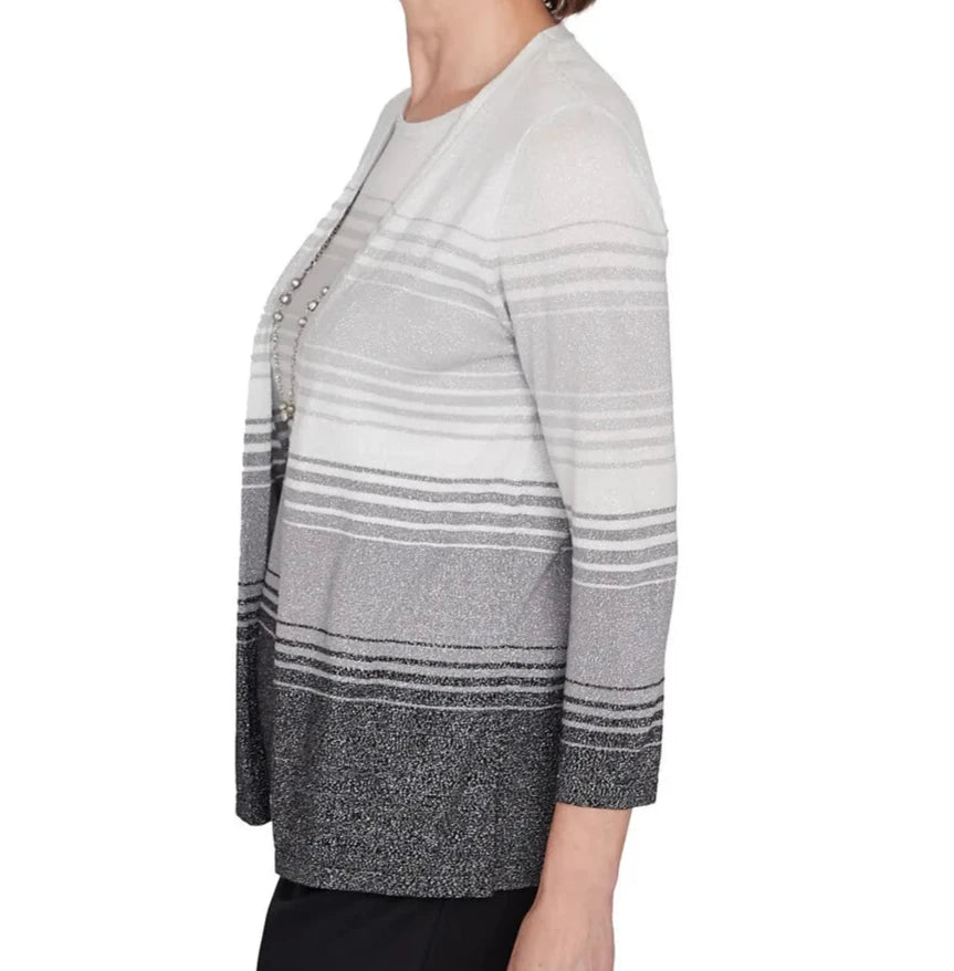 OMBRE TWO IN ONE STRIPED SWEATER - SILVER