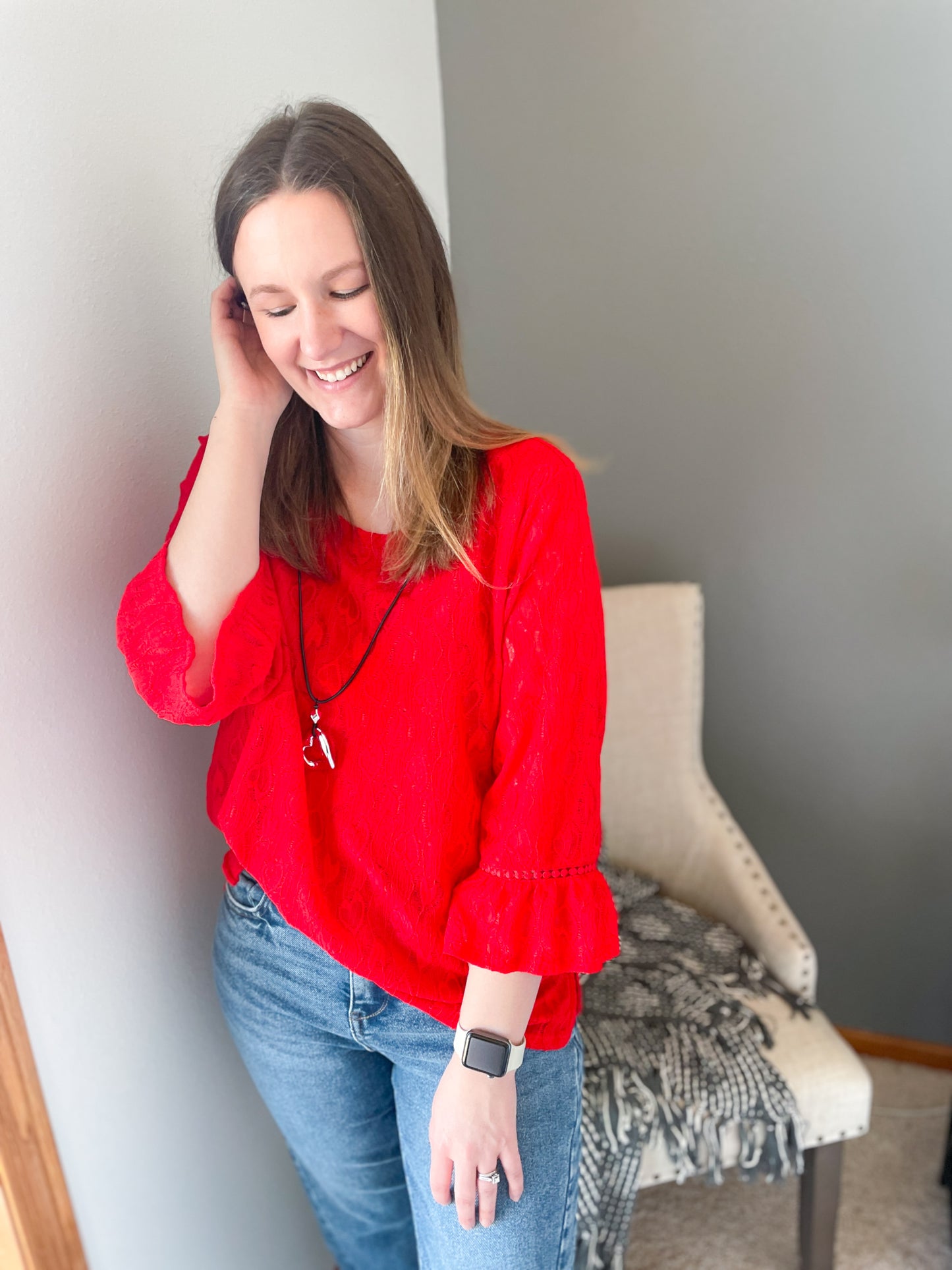 SOLID HEART TEXTURED TOP - RED