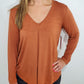 TRIBAL V NECK PLEAT TOP - BAKED CLAY