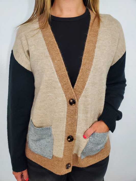 TRIBAL COLOR BLOCK SWEATER CARDIGAN - NOMAD
