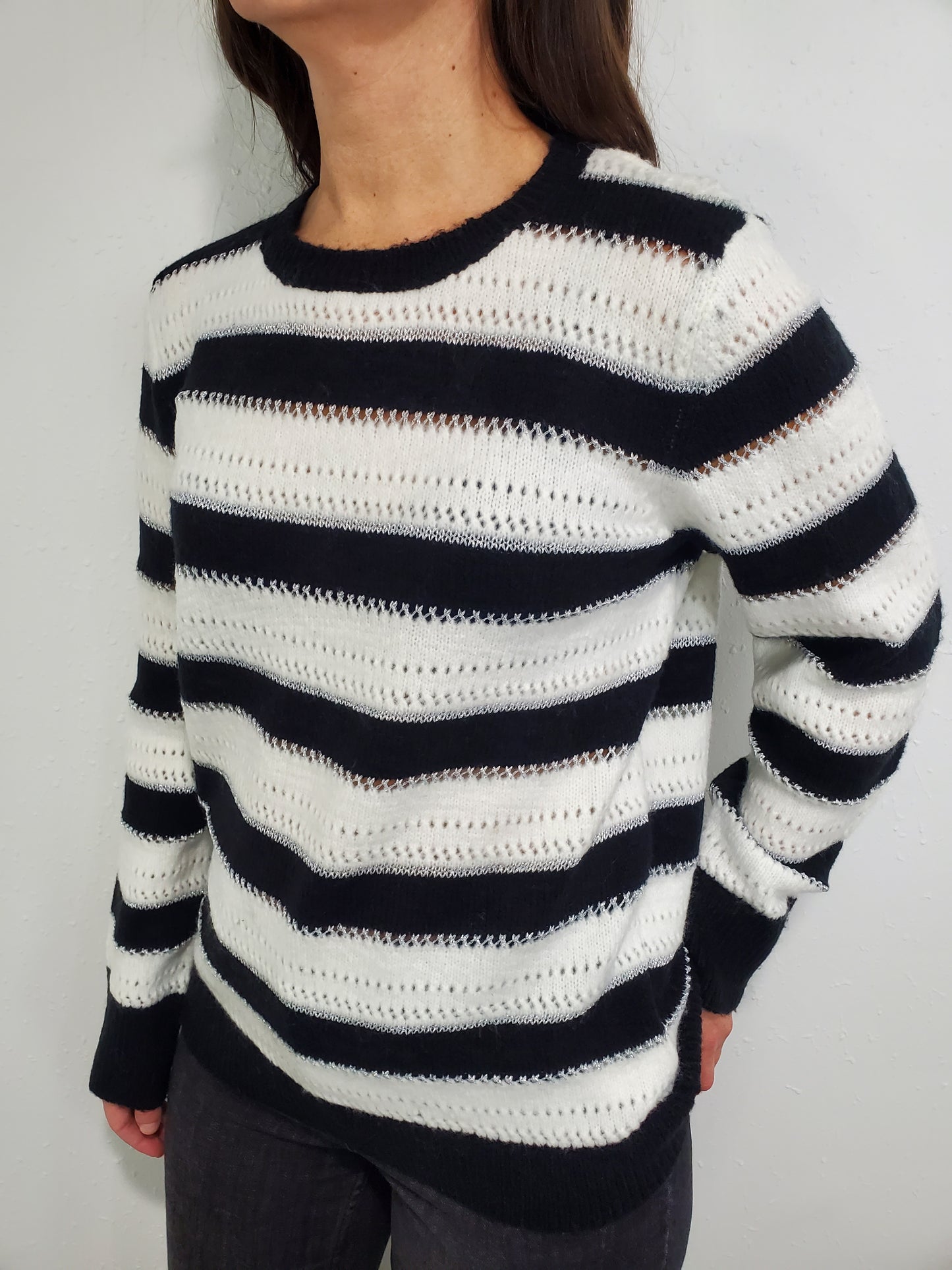 SHE'S THE ONE STRIPED SWEATER - BLACK/WHITE