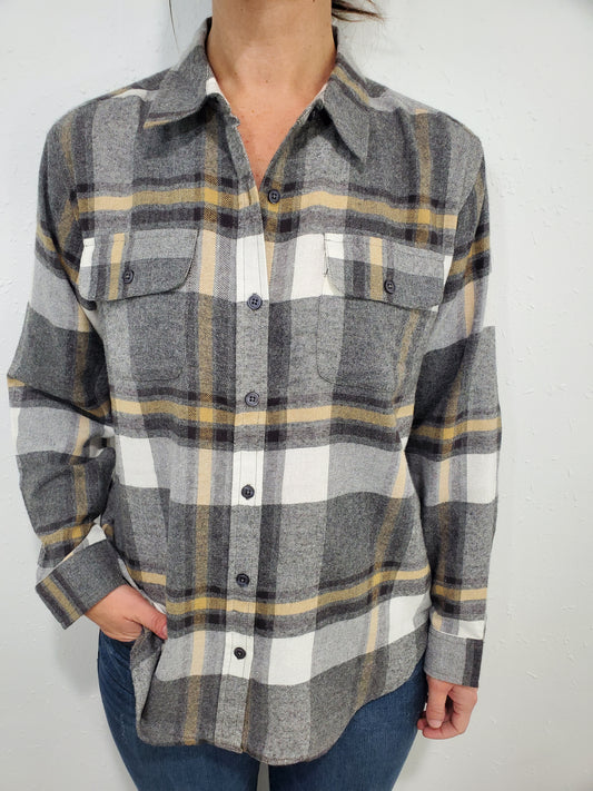 PERFECT PLAID BUTTON UP - GREY/YELLOW/WHITE