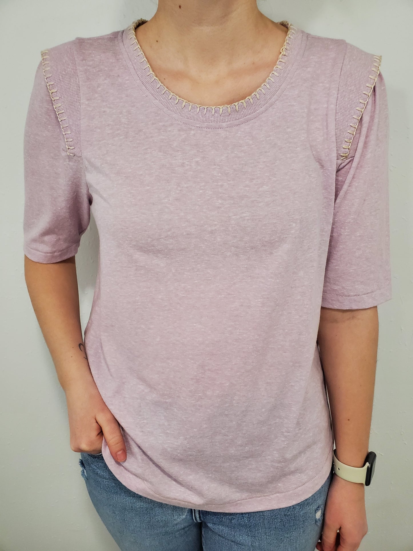 SWEET SERENITY CONTRAST STITCH TOP - LAVENDER