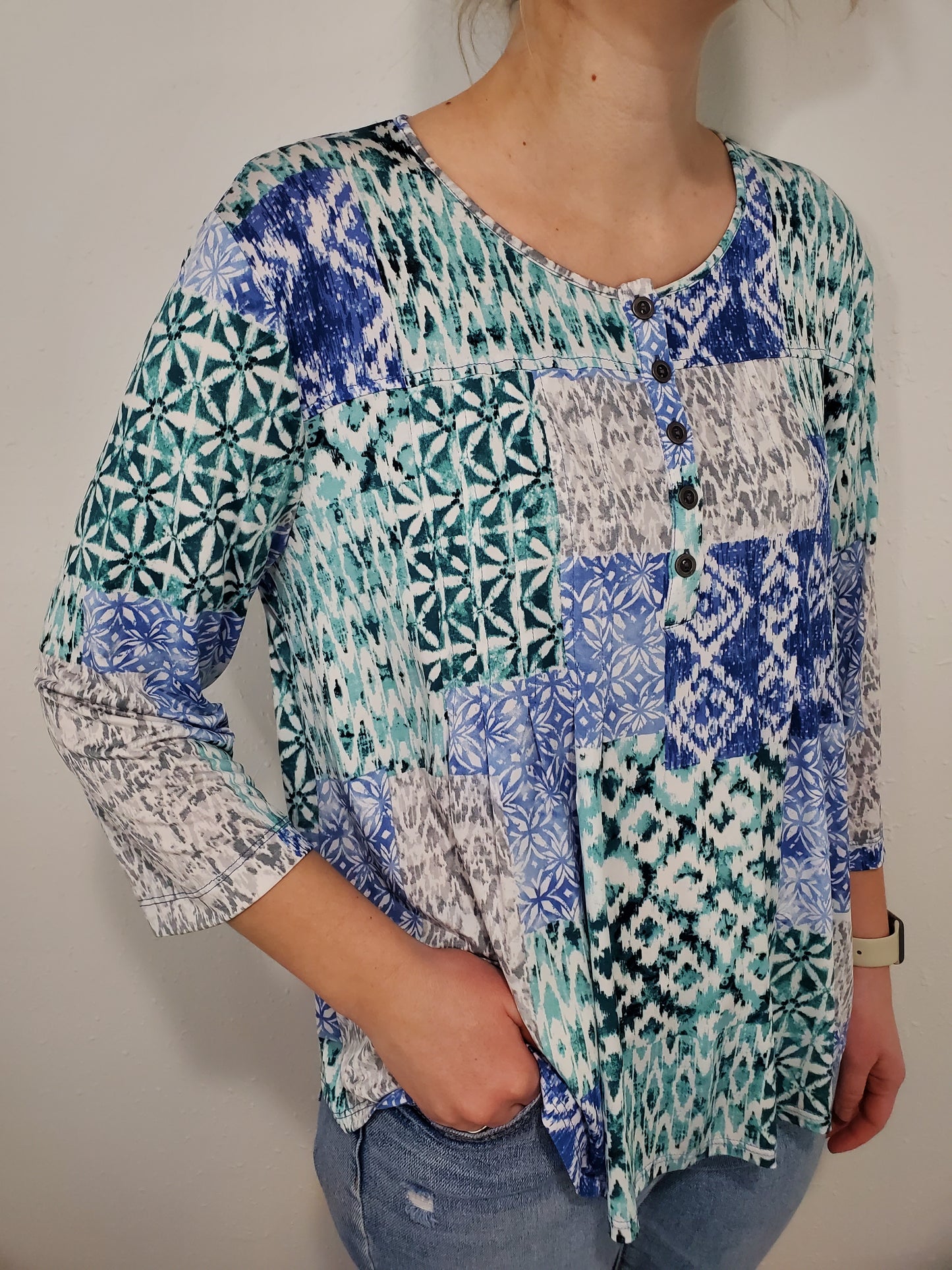 KELLY ABSTRACT PRINT TOP - BLUE MULTI