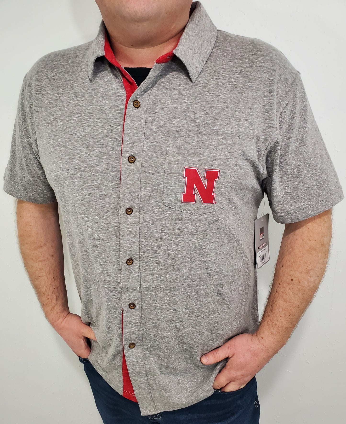 NEBRASKA BUDDY BUTTON DOWN SHIRT - HEATHER GREY