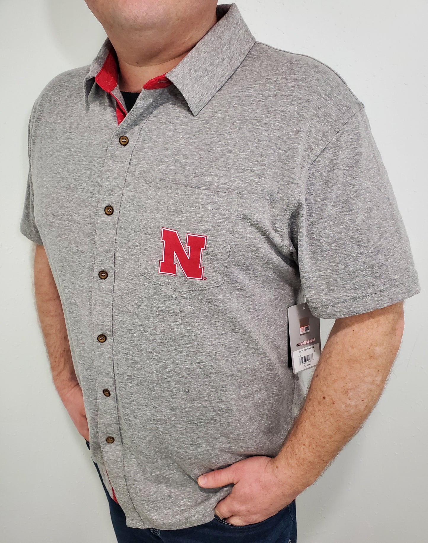 NEBRASKA BUDDY BUTTON DOWN SHIRT - HEATHER GREY