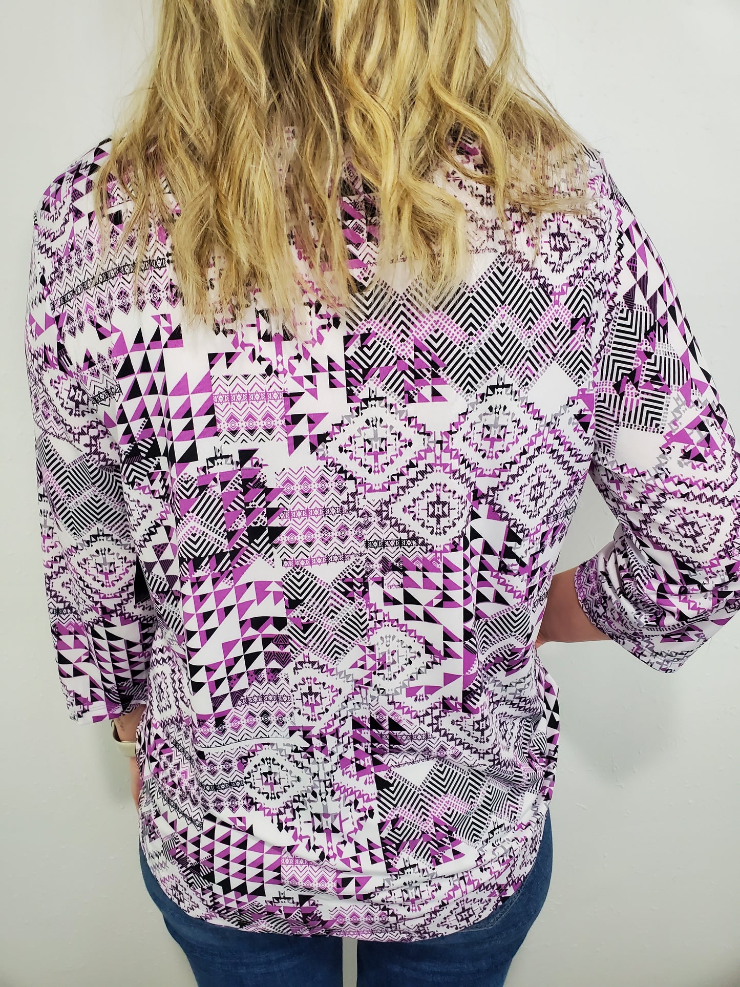 NINA GEOMETRIC TOP - VIOLET/BLACK/WHITE