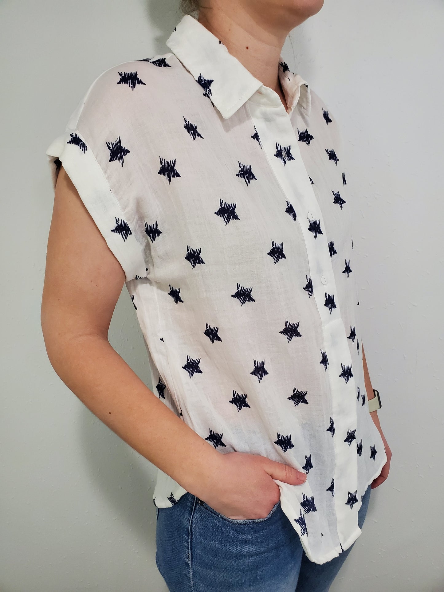 PARTY IN THE U.S.A. BLOUSE - WHITE/NAVY