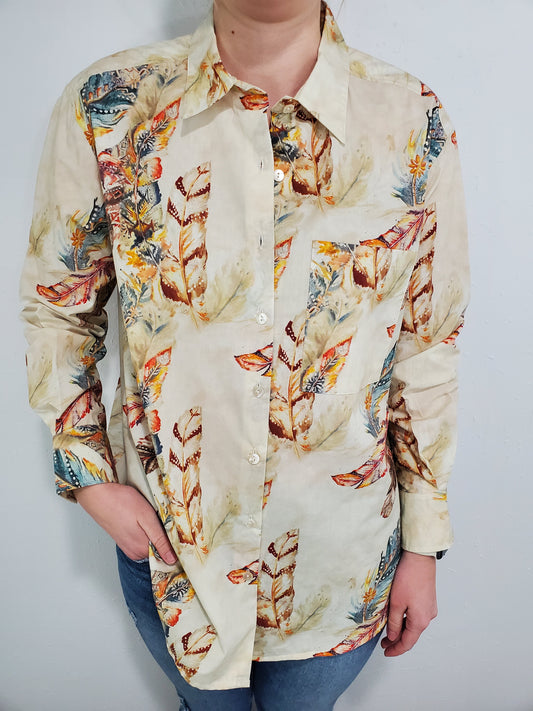 LIGHT AS A FEATHER BUTTON UP - CREAM MULTI