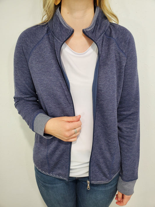 ZIP UP HEATHERED JACKET - NAVY