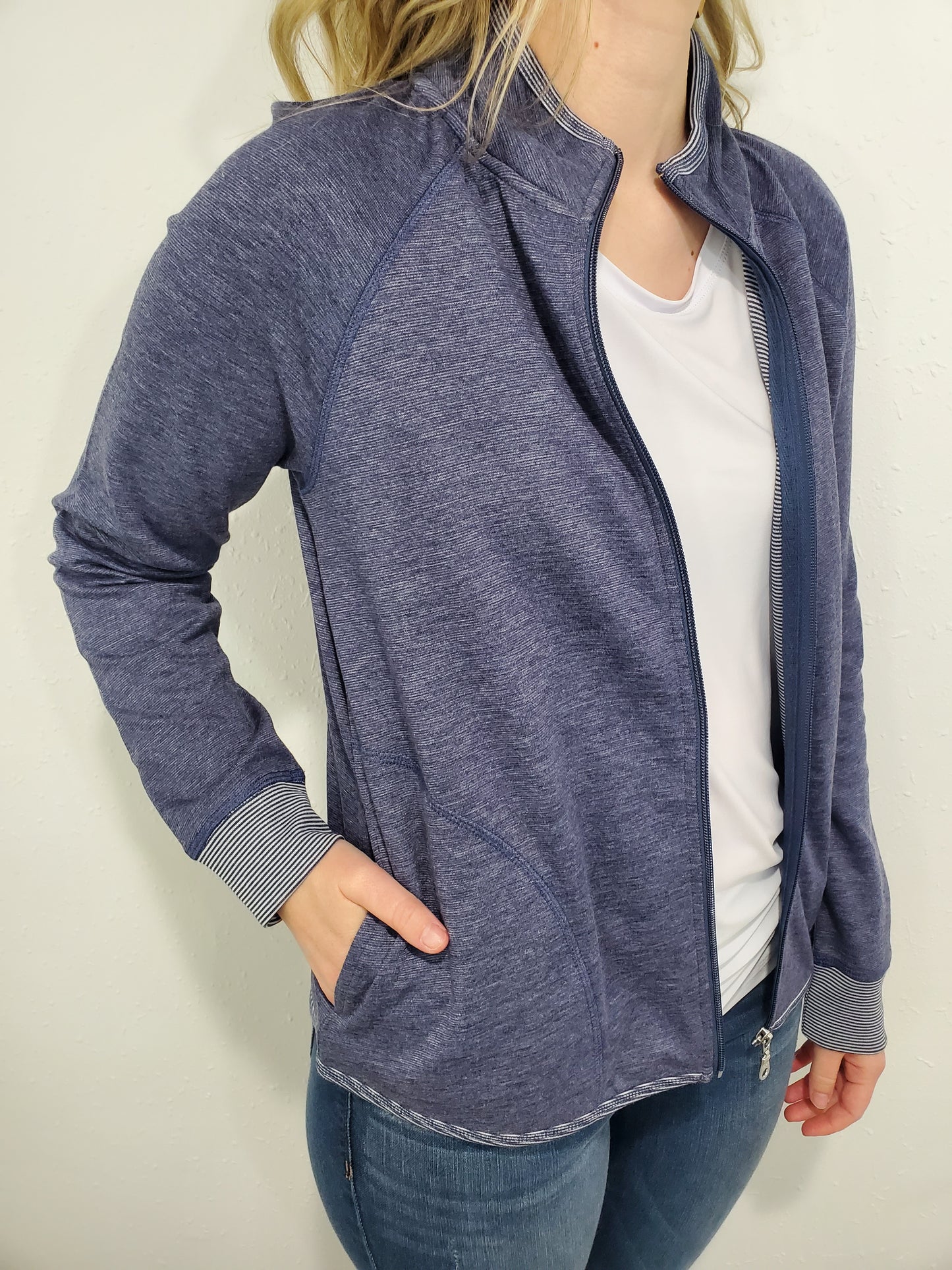 ZIP UP HEATHERED JACKET - NAVY