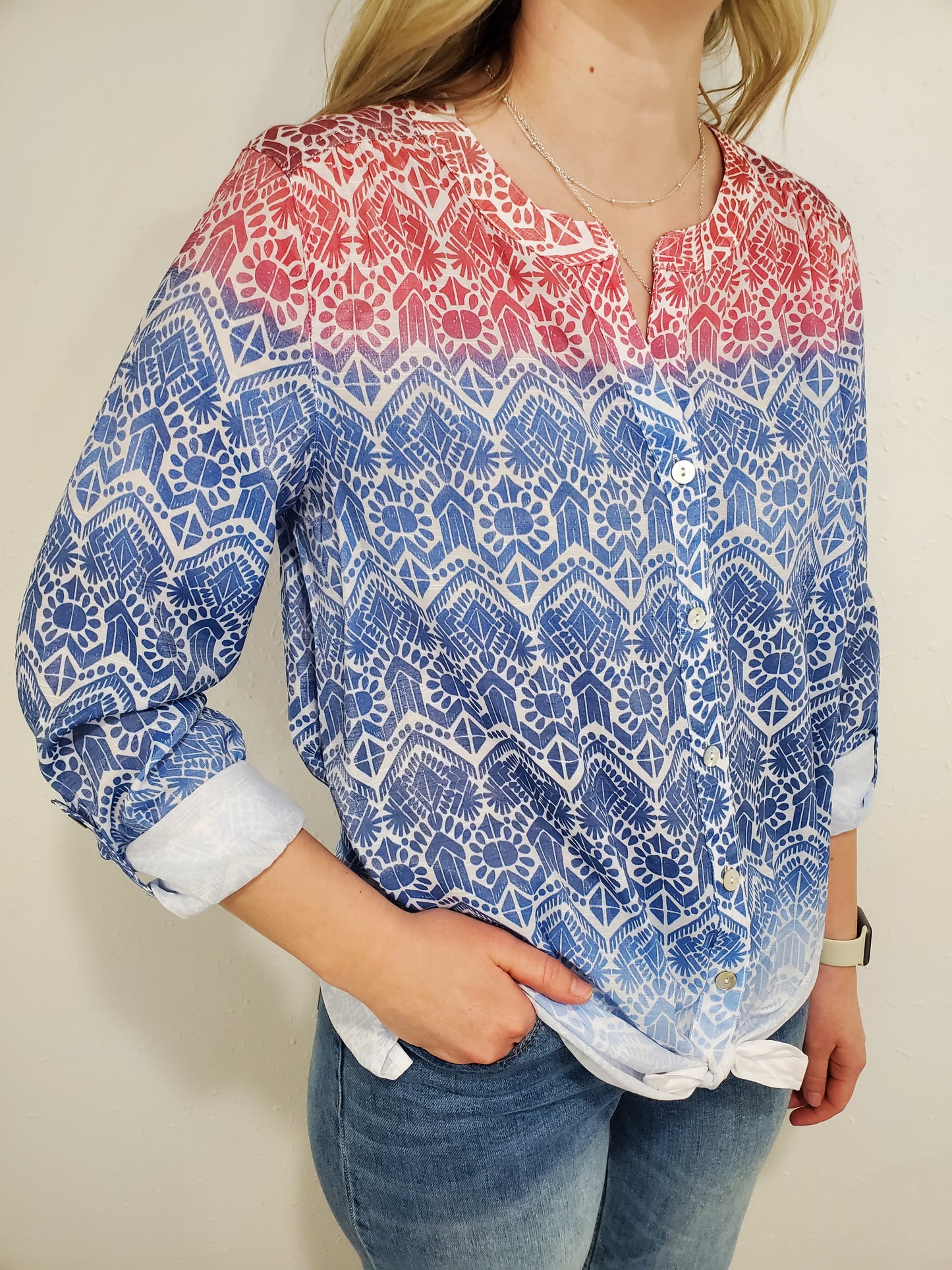 AMERICANA PRINTED BLOUSE - RED/WHITE/BLUE