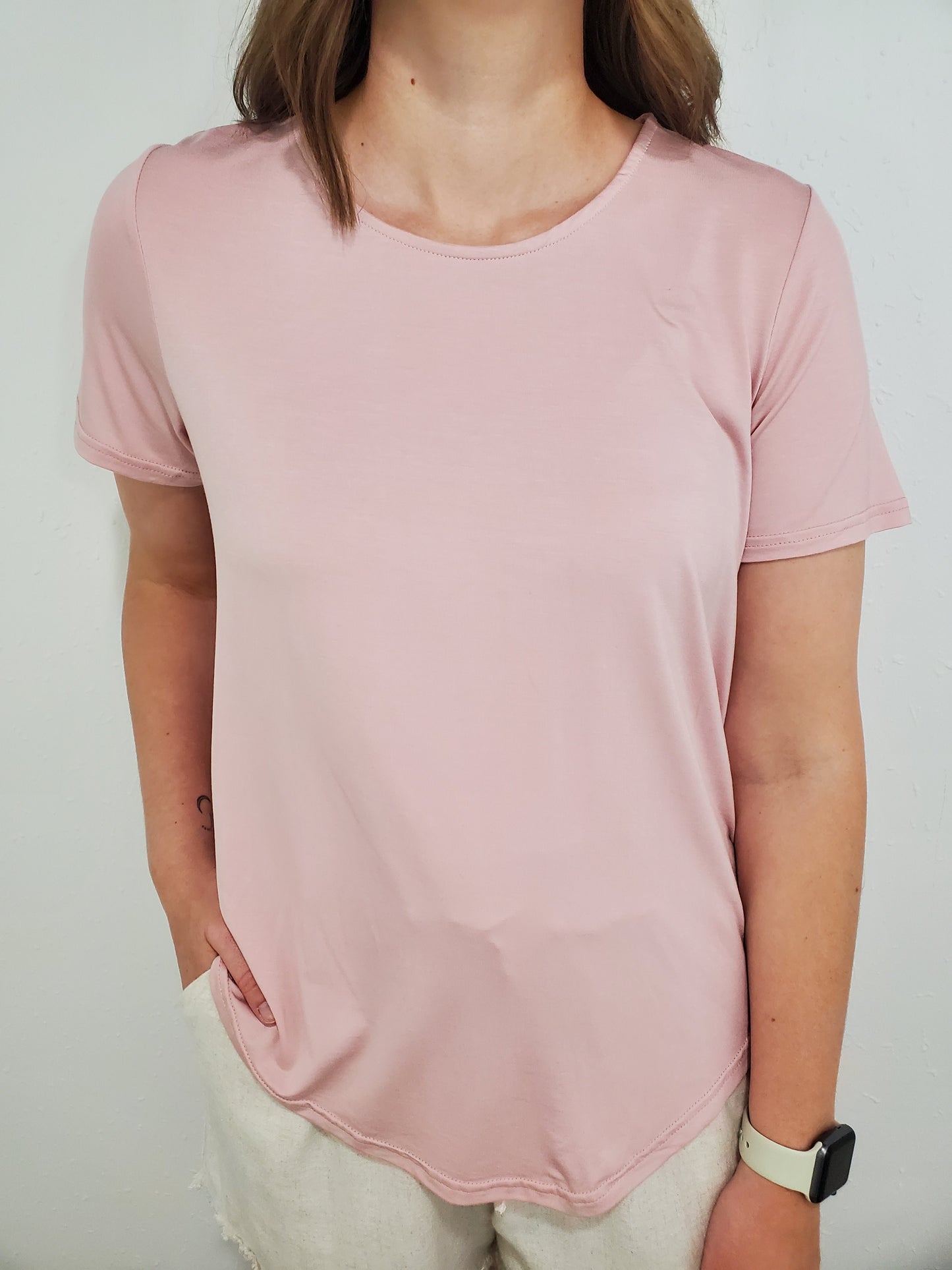 ERIN PLEAT BACK TEE - DUSTY ROSE