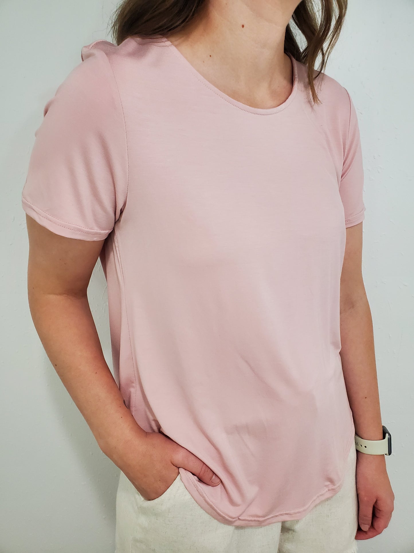 ERIN PLEAT BACK TEE - DUSTY ROSE