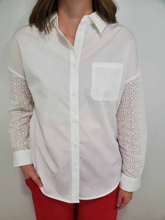 SEYMOUR EYELET SLEEVE BLOUSE - WHITE