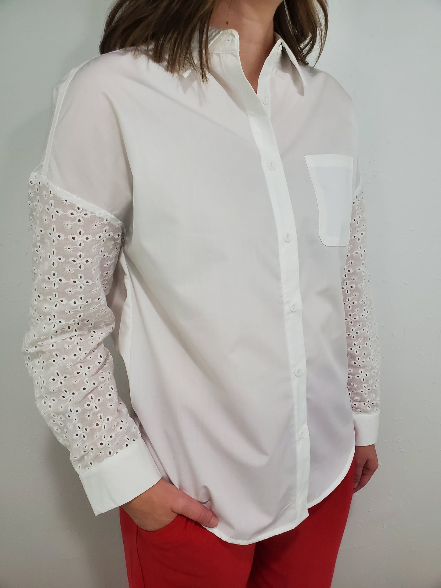 SEYMOUR EYELET SLEEVE BLOUSE - WHITE