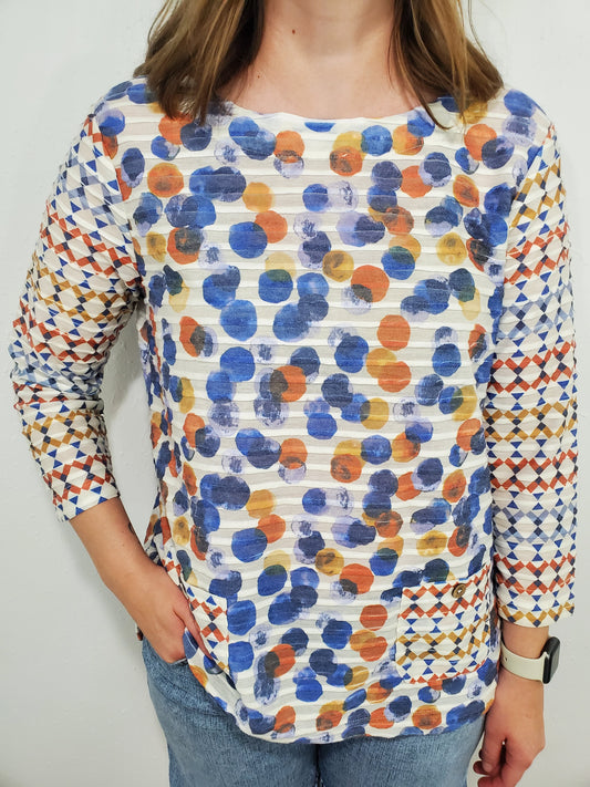 TEXTURED 2 POCKET TOP - BLUE MULTI