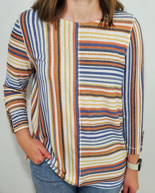 WHICH WAY STRIPED TOP - BLUE/ORANGE MULTI