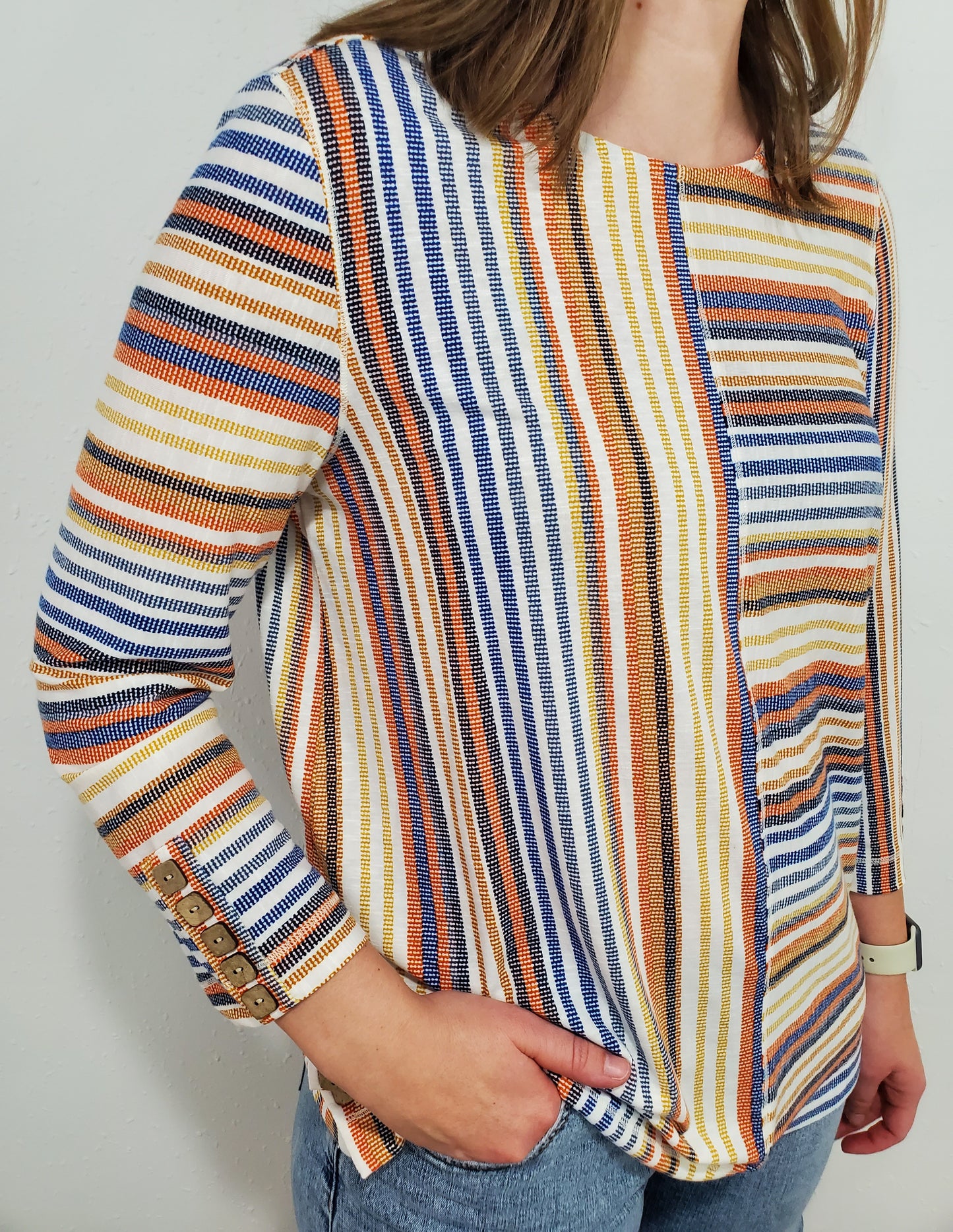 WHICH WAY STRIPED TOP - BLUE/ORANGE MULTI