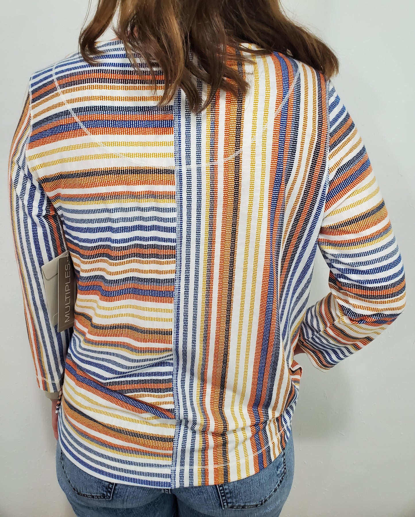 WHICH WAY STRIPED TOP - BLUE/ORANGE MULTI