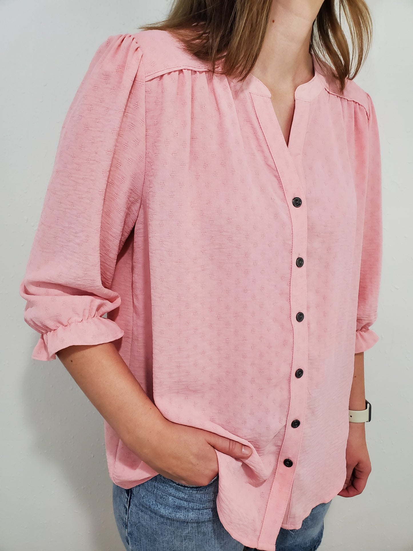 ASTRID TEXTURED BLOUSE - BLUSH