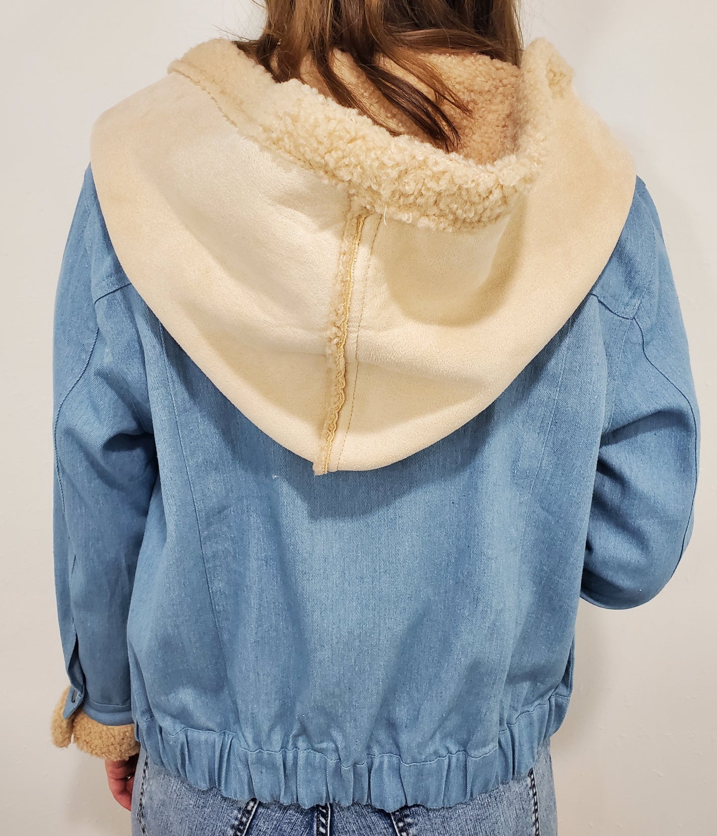 FAUX FUR TRIM JACKET - BLUE COMBO