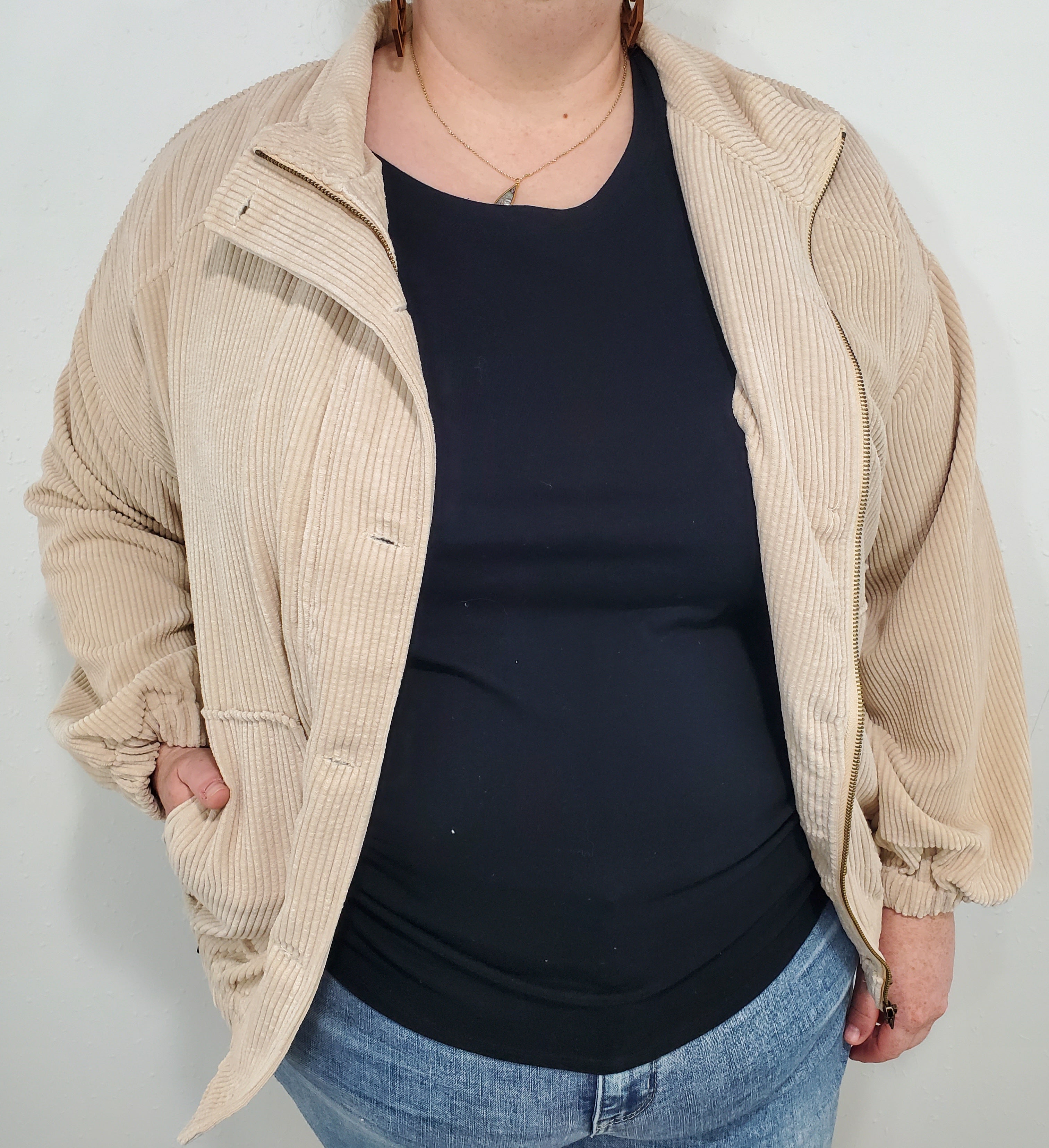 Washed Corduroy Jacket Cream Curvy 1X 2X