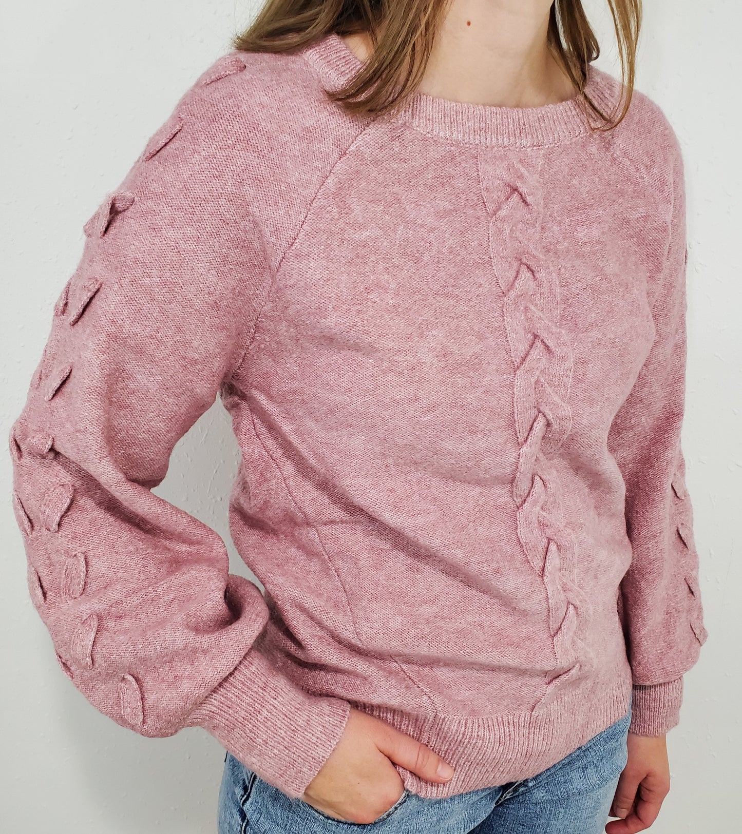 MELANGE CABLE KNIT SWEATER - MAUVE