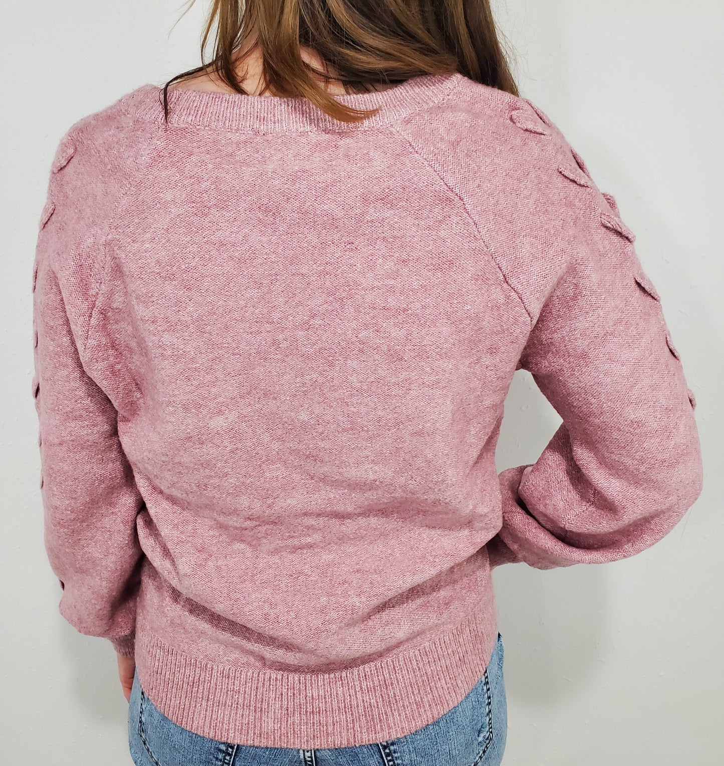 MELANGE CABLE KNIT SWEATER - MAUVE