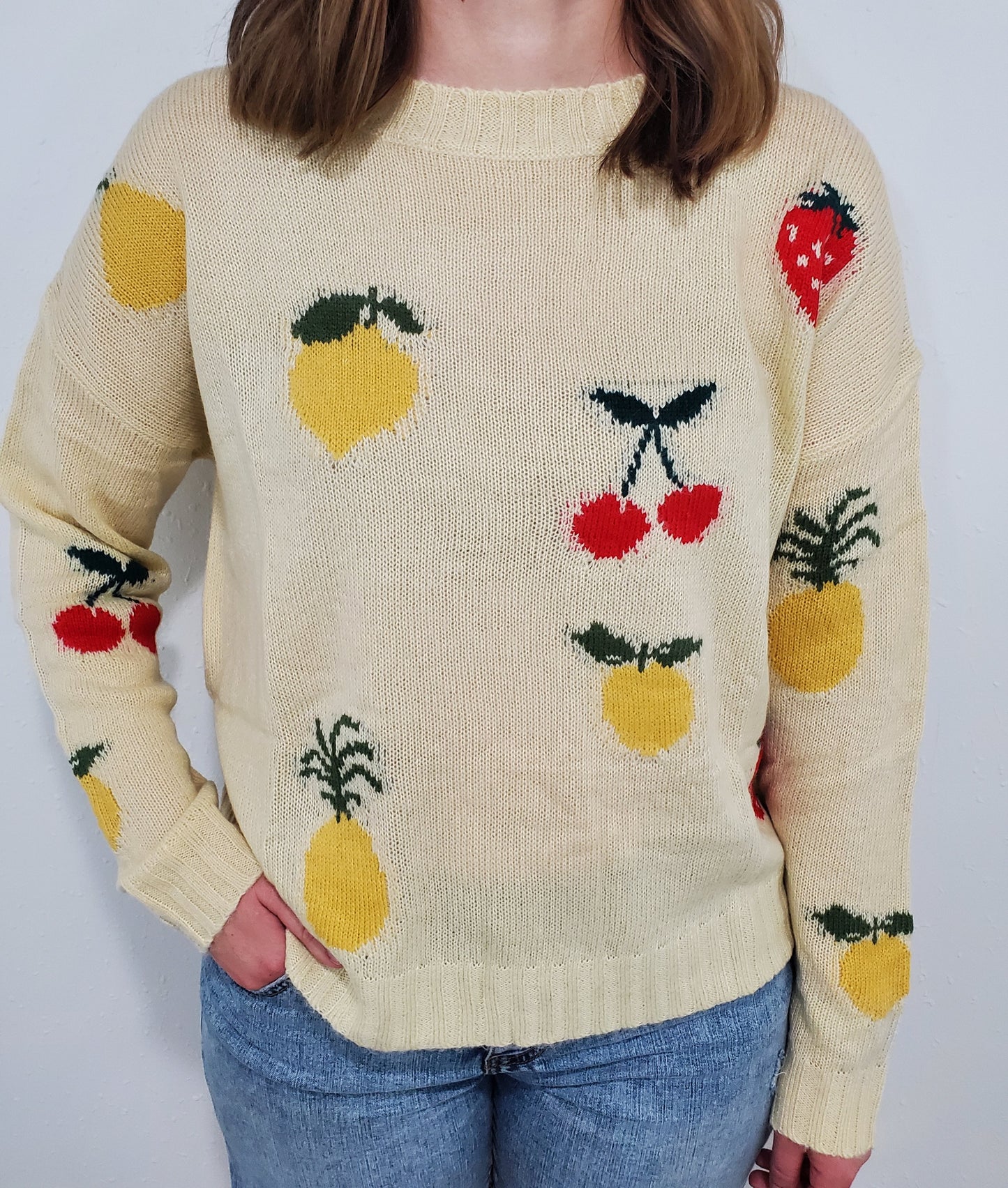 FRUIT BASKET LIGHTWEIGHT SWEATER - IVORY