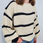 MOCK NECK STRIPED SWEATER - IVORY/BLACK