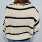 MOCK NECK STRIPED SWEATER - IVORY/BLACK