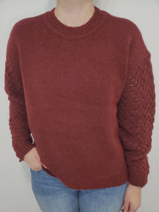 CHARLIE B PLUSHY YARN SWEATER - HEATHER CABERNET