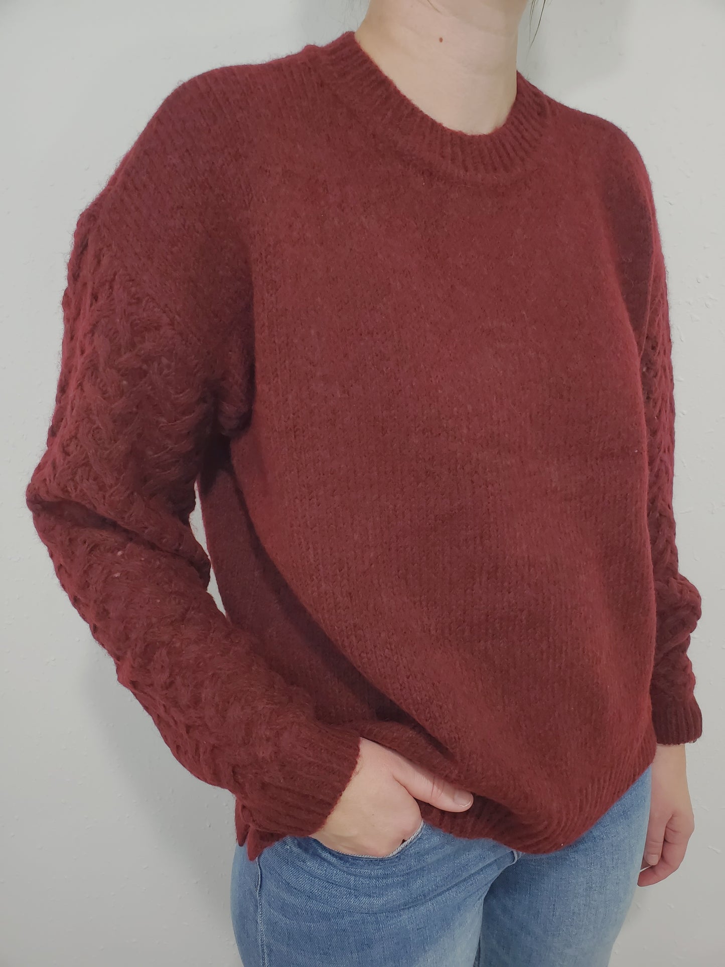 CHARLIE B PLUSHY YARN SWEATER - HEATHER CABERNET