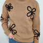 CHARLIE B MOCK NECK FLOWER SWEATER - TRUFFLE